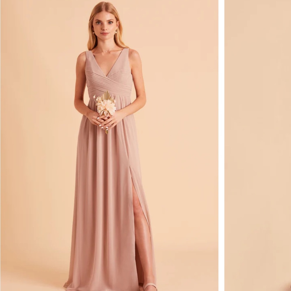 Birdy Grey bridesmaid dress taupe Laurie empire dress bump friendly
